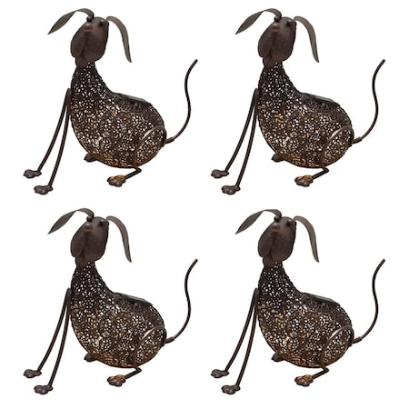 Pisos 14.2 in. Steel Garden Dog Metal Puppy Sculpture Statue w/Solar Light & Ground Stake, Bronze, 4PK PI2479244